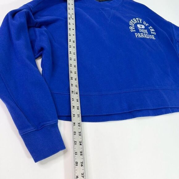 Under Armour Sweatshirt Womens Large Blue Project Rock Iron Paradise Crop Fleece - Picture 5 of 9